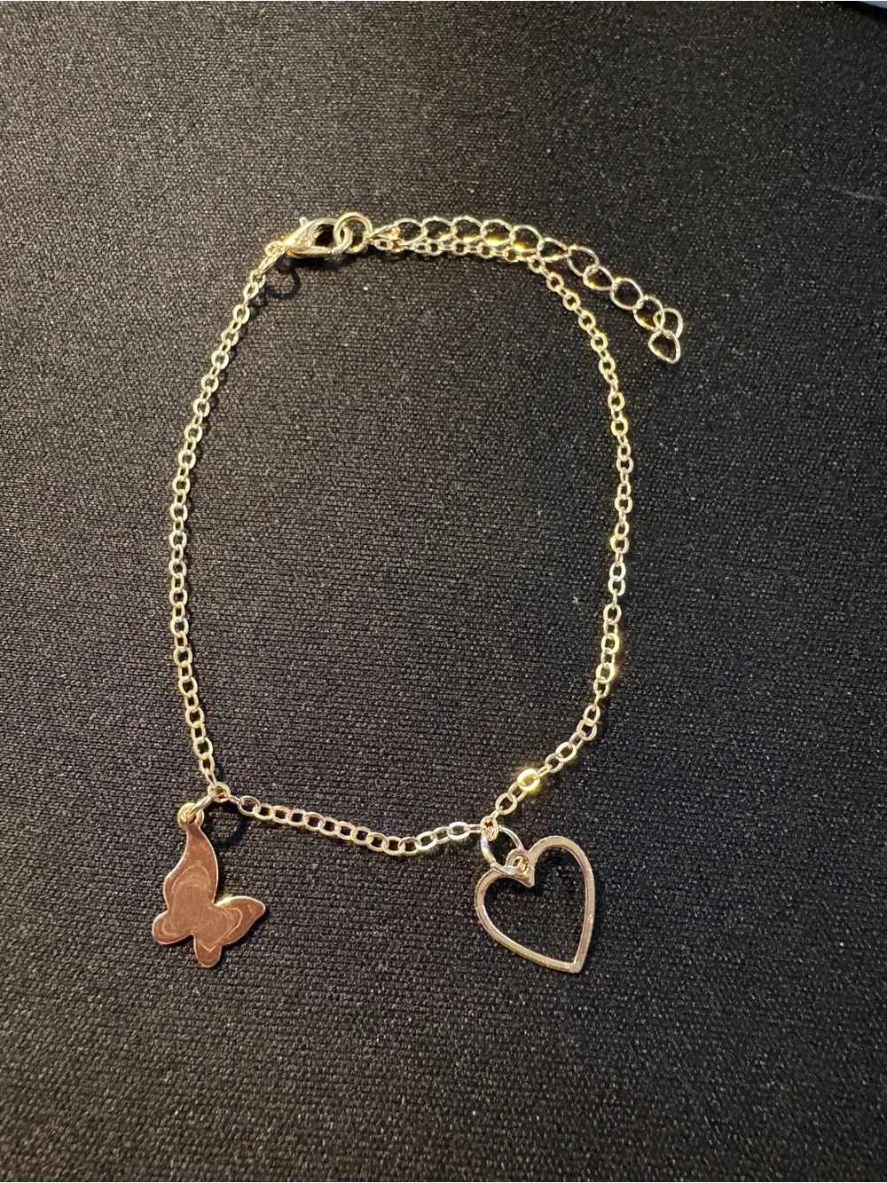 Delicate Gold Butterfly & Heart Charm Bracelet - Women Jewelry